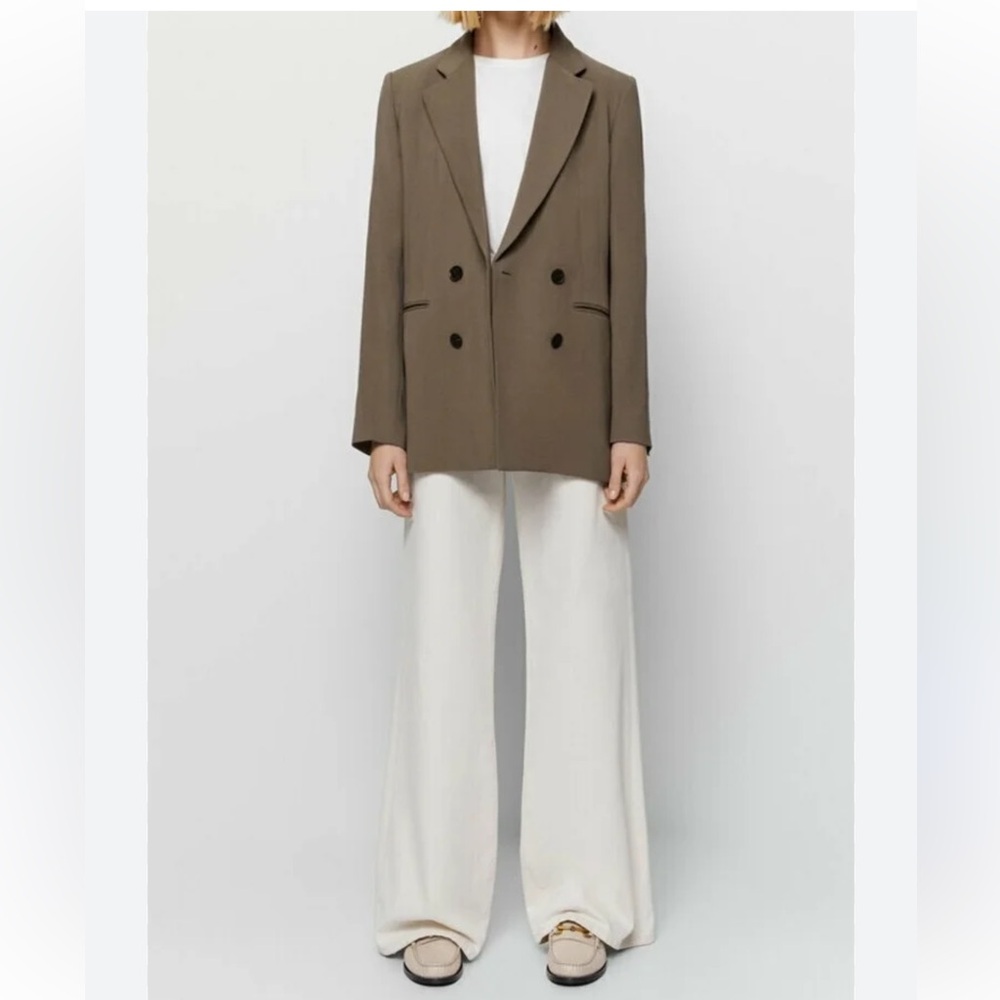 Massimo Dutti Brown Double-Breasted Blazer